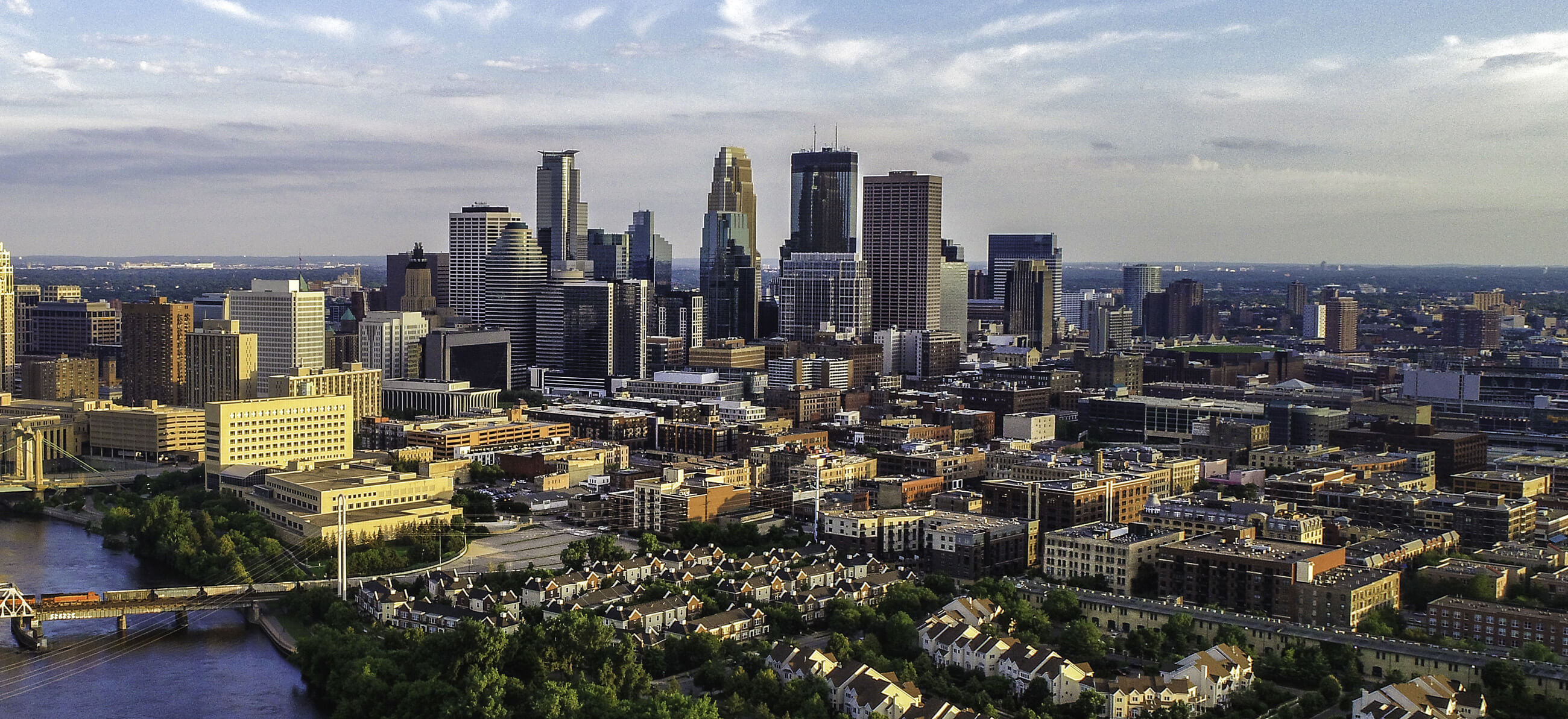 Dark city skyline with high-rise buildings